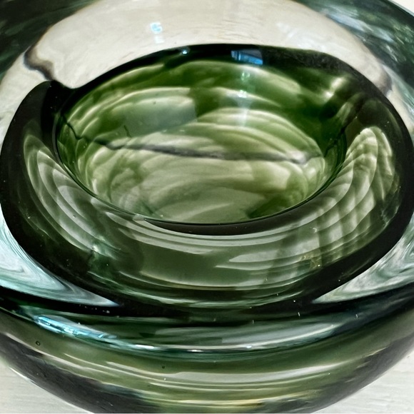 Kosta Boda Green Swirl Art Glass Votive Candle Holder - Picture 3 of 6